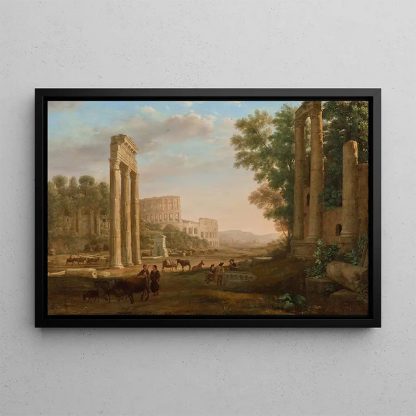 Claude Lorrain - Caprice-maalaus Rooman foorumin raunioilla — kehystetty taideteos seinällä