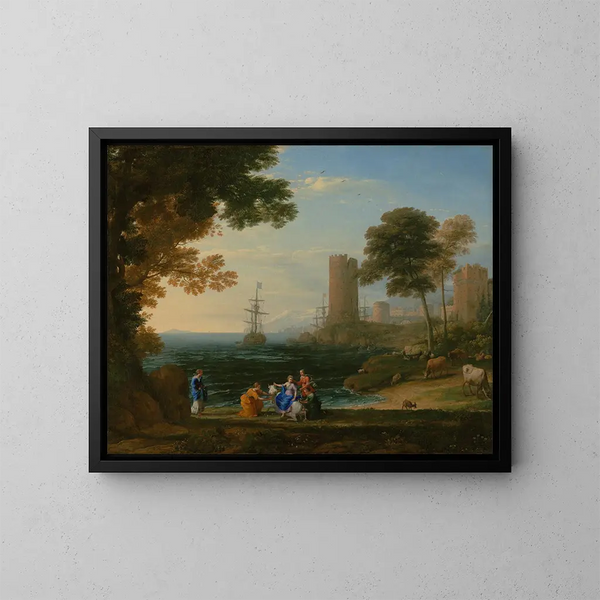 Vue côtière avec l'enlèvement d'Europe - Claude Lorrain — kehystetty taideteos seinällä