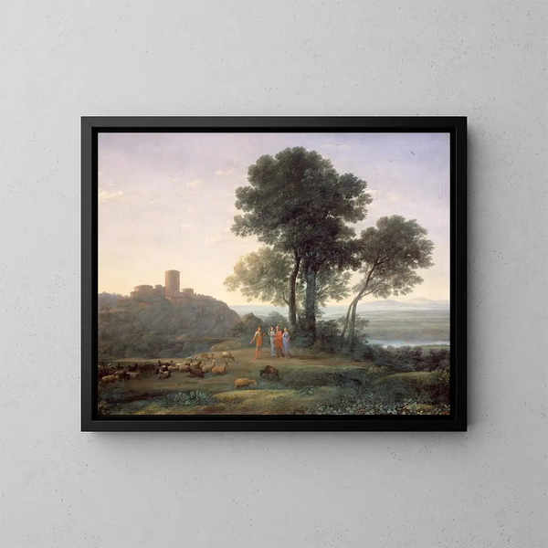 Jacobin ja Laabanin ja hänen tyttäriensä kanssa - Claude Lorrain — kehystetty taideteos seinällä