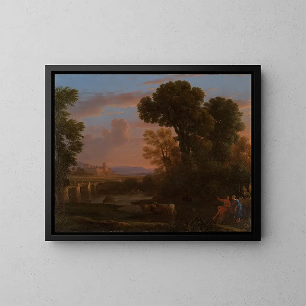 Maisemakuva maalaismaisemasta - Claude Lorrain — kehystetty taideteos seinällä