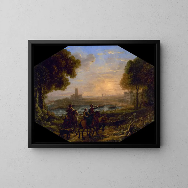maisemasta Santa Marinellan satamasta - Claude Lorrain — kehystetty taideteos seinällä