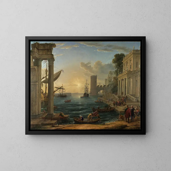 Lähdön kuningatar Saban - Claude Lorrain | Reproduction — kehystetty taideteos seinällä