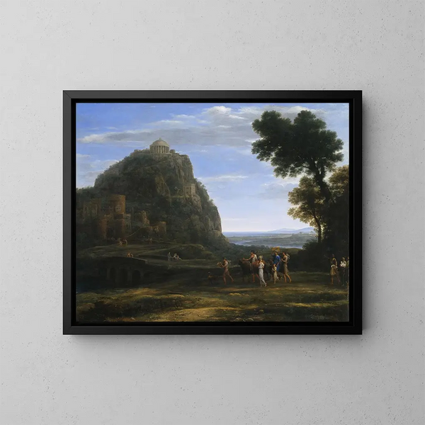 Näkymä Delfeistä kulkueen kanssa - Claude Lorrain — kehystetty taideteos seinällä