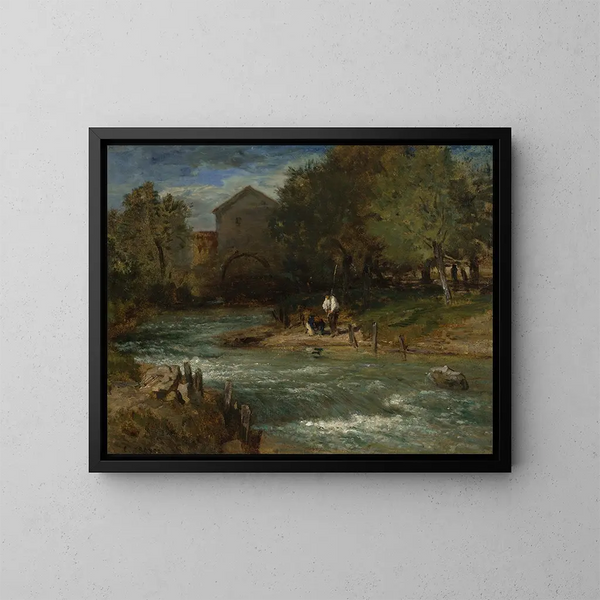 Ruisseau avec des pêcheurs - Constant Troyon — kehystetty taideteos seinällä