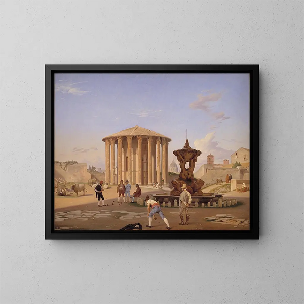 Piazza de la Bocca della Verità avec le soi-disant temple de Vesta à Rome - Constantin Hansen — kehystetty taideteos seinällä