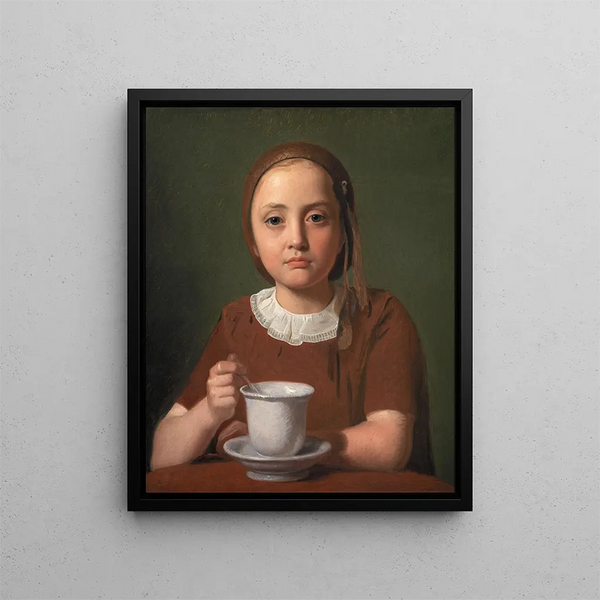 Portrait d'une petite fille Elise Købke avec une tasse devant elle - Constantin Hansen — kehystetty taideteos seinällä
