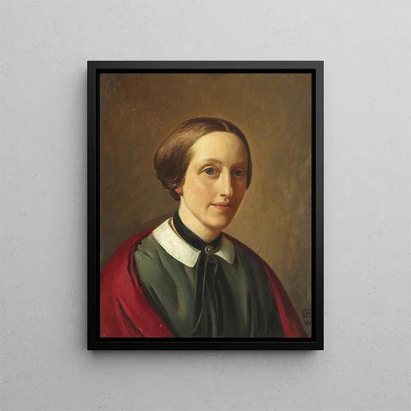 Portrait de Michala Ingerslev f. Aagaard d'Iselingen en robe noire et châle rouge - Constantin Hansen — kehystetty taideteos seinällä