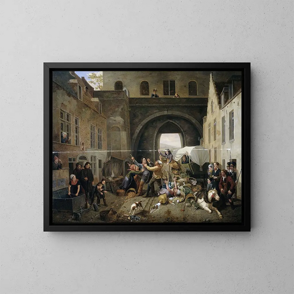 Une collision à la porte de Hal à Bruxelles - Constantinus Fidelio Coene — kehystetty taideteos seinällä