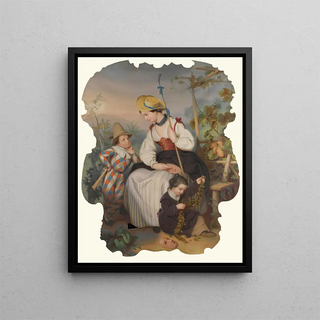 Continental School - Girl With Two Children The Boy Dressed As A Harlequin.webp