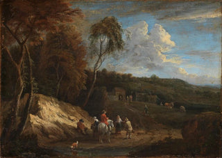 Cornelis Huysmans - Waldrand mit Blick in eine Ebene und Staffage von Reisenden und Bauern.webp