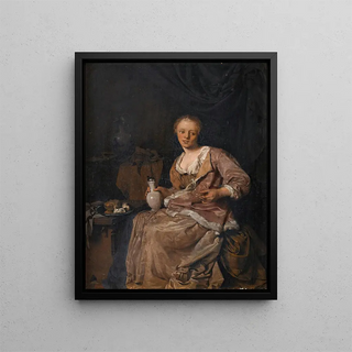 Cornelis Pietersz Bega - Young girl having a glass of wine in an interior.webp