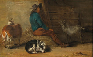 Cornelis Saftleven - A peasant resting with a dog and goats nearby.webp