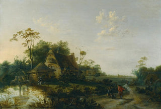 Cornelis Snellinck - Landscape With Figures Passing By A Cottage And A Pond.webp