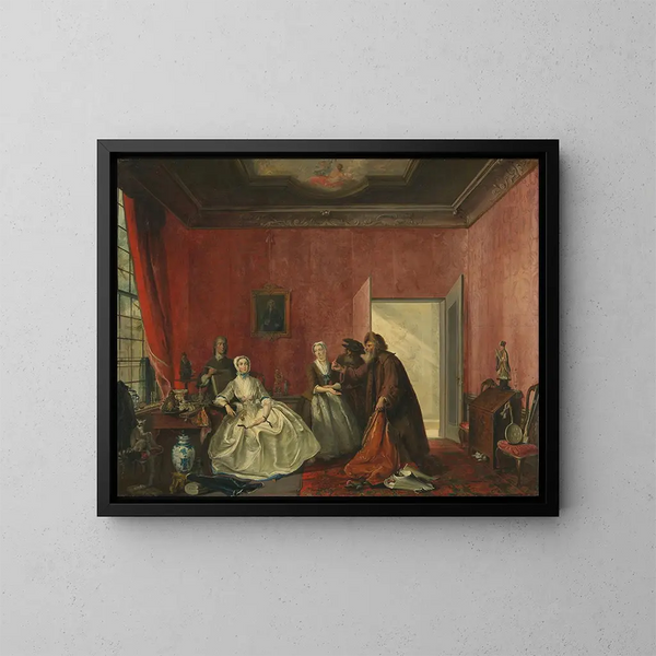 Johanna ja juutalaiset kauppiaat - Cornelis Troost — kehystetty taideteos seinällä