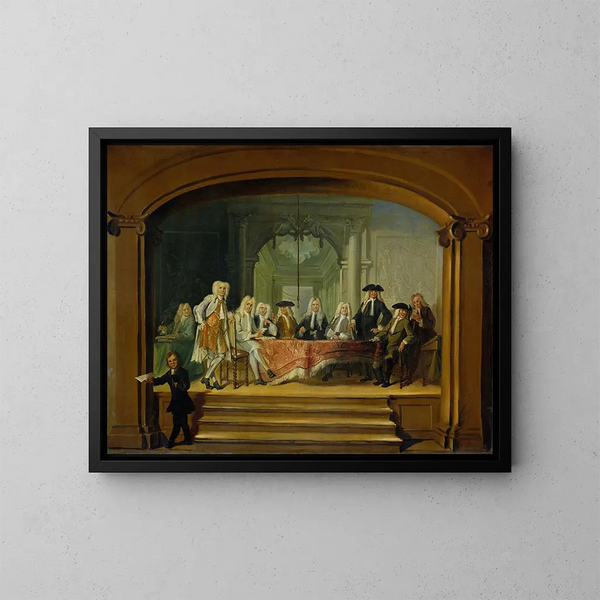 Les régents de l'orphelinat Aalmoezeniersweeshuis d'Amsterdam 1729 - Cornelis Troost — kehystetty taideteos seinällä