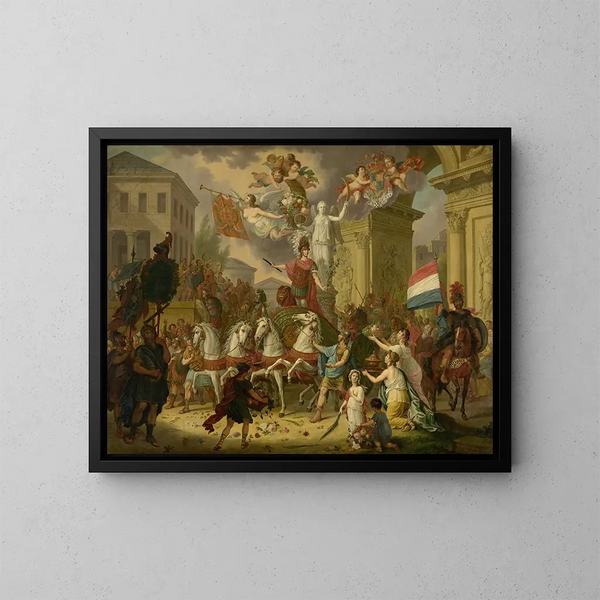 Allégorie de la procession triomphale du prince d'Orange, le futur roi Willem II, en héros de Waterloo 1815 - Cornelis Van Cuylenburgh II — kehystetty taideteos seinällä