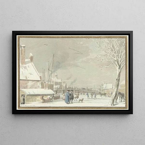 Cornelis van Noorde - Bevroren stadsgracht met schaatsers.webp