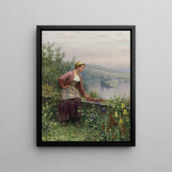 Breton tyttö joki yli - Daniel Ridgway Knight — kehystetty taideteos seinällä
