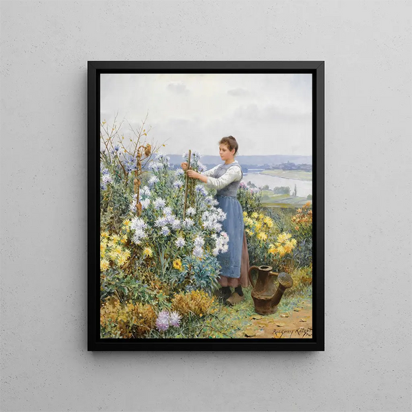 Krysanteemit - Daniel Ridgway Knight — kehystetty taideteos seinällä