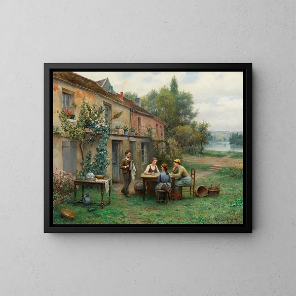 Café dans le jardin - Daniel Ridgway Knight — kehystetty taideteos seinällä