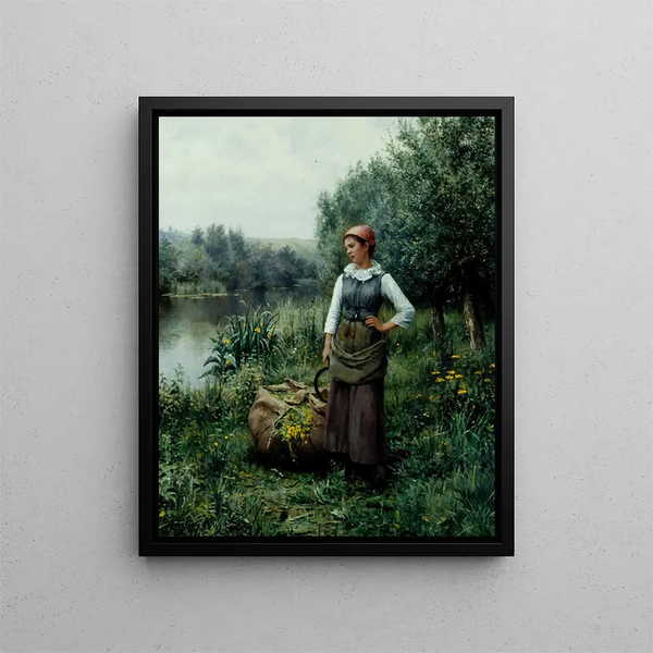 Tytär joen rannalla Flanderiassa - Daniel Ridgway Knight — kehystetty taideteos seinällä