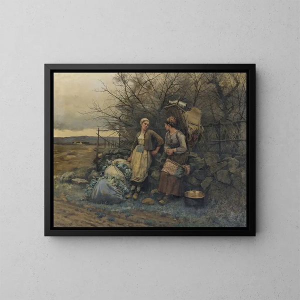 Nuoret tytöt odottamassa - Daniel Ridgway Knight — kehystetty taideteos seinällä