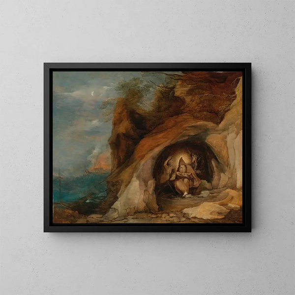 Maisema houkutuksen pyhä Antonius - Daniel Seghers — kehystetty taideteos seinällä