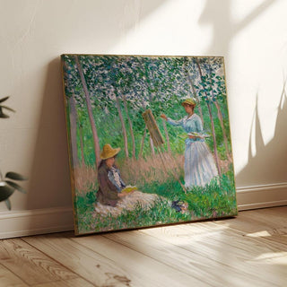 Dans les bois de Giverny : Blanche Hoschede à son chevalet avec Suzanne Hoschede en train de lire - Claude Monet | Reproduction Tableau Décoration murale affiche copie