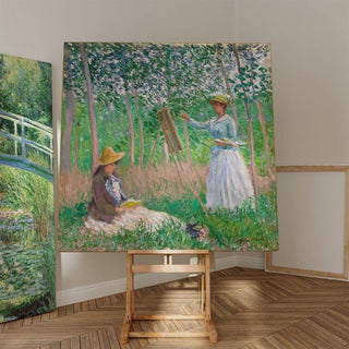 Dans les bois de Giverny : Blanche Hoschede à son chevalet avec Suzanne Hoschede en train de lire - Claude Monet | Reproduction Tableau Décoration murale affiche copie
