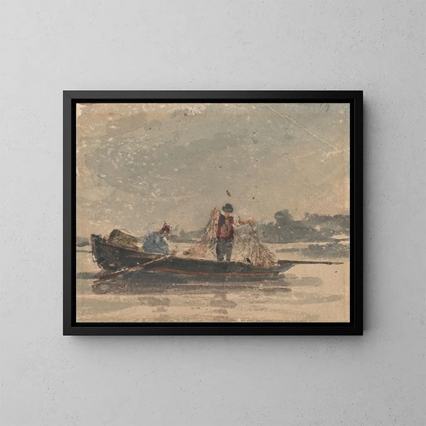 Kalastajista vetämässä verkkoa - David Cox — kehystetty taideteos seinällä