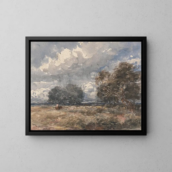 Gardant le troupeau par jour venteux - David Cox — kehystetty taideteos seinällä