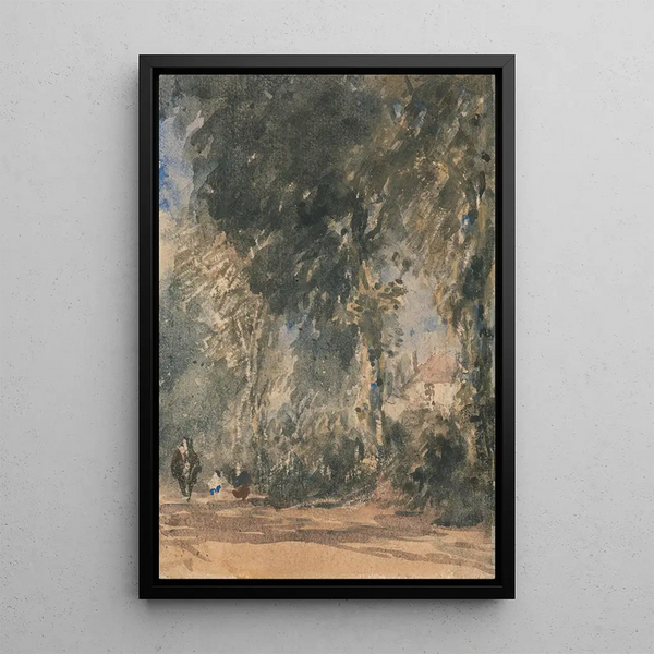 David Coxin "Les portes de l'abbaye regardant vers la maison de Greenfield" — kehystetty taideteos seinällä