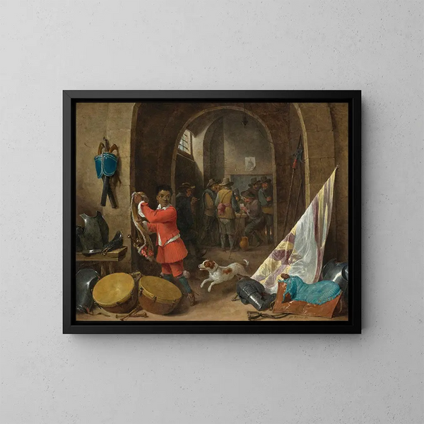 Sisätilasta vartiohuoneessa - David Teniers nuorempi — kehystetty taideteos seinällä