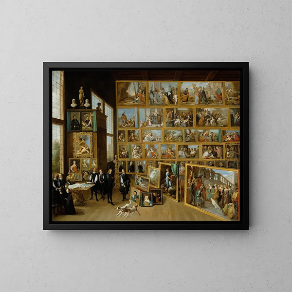 L arkkiherttuatar Leopold-Guillaume hänen galleriassaan Brysselissä - David Teniers nuorempi — kehystetty taideteos seinällä