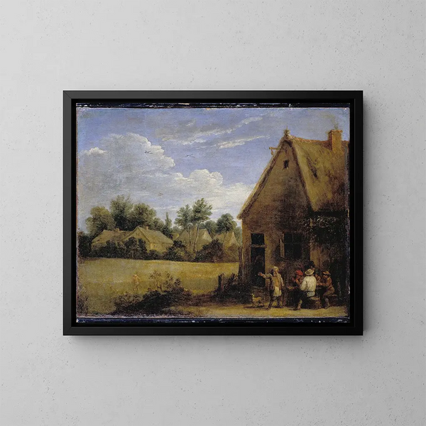 Cottage avec des paysans jouant aux cartes - David Teniers le Jeune — kehystetty taideteos seinällä