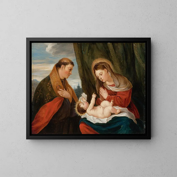 Vierge à l'Enfant avec saint Louis de Toulouse - David Teniers le Jeune — kehystetty taideteos seinällä