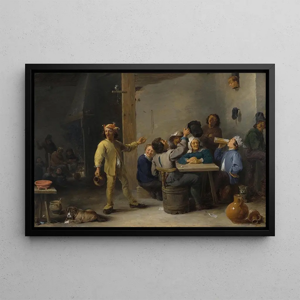 Maanviljelijät juhlistamassa kuninkaiden juhlaa - David Teniers nuorempi — kehystetty taideteos seinällä