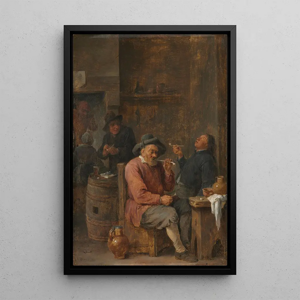Maatilalaiset tupakoimassa majatalossa - David Teniers nuorempi — kehystetty taideteos seinällä