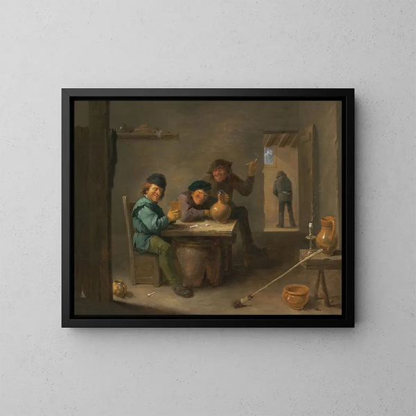 Maalausmaalaus Paysans dans une taverne - David Teniers le Jeune — kehystetty taideteos seinällä