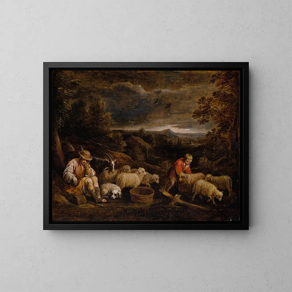 Bergers et moutons - David Teniers le Jeune — kehystetty taideteos seinällä