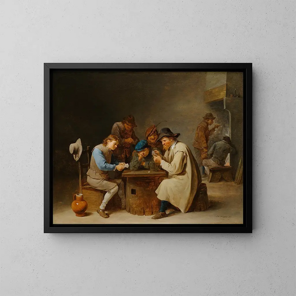 Les Joueurs de cartes - David Teniers le Jeune — kehystetty taideteos seinällä