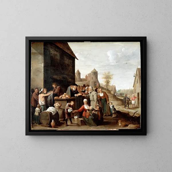 Seitsemän ruumiillisen laupeuden teosta - David Teniers nuorempi — kehystetty taideteos seinällä