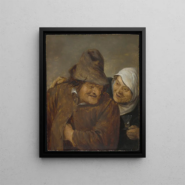 Kaksi maanviljelijää viinilasien kanssa - David Teniers nuorempi — kehystetty taideteos seinällä