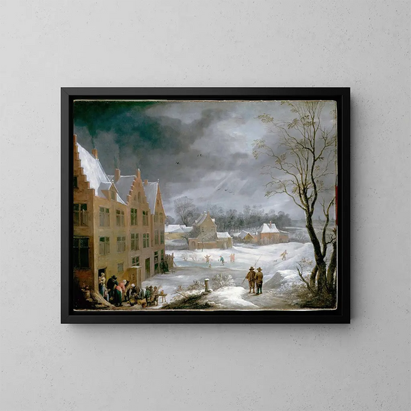Talvinenäytelmä miehen tappamassa sikaa - David Teniers nuorempi — kehystetty taideteos seinällä