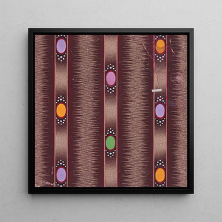 Design textile avec des rayures verticales de ruban décorées d'ovales flanqués de perles sur un fond glitché - Anonyme
