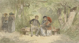 Diederik Franciscus Jamin - Man vrouw en kind op een bank in het park.webp