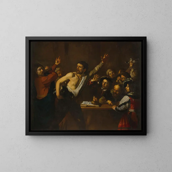 Le Christ chassant les marchands du Temple - Dirck van Baburen — kehystetty taideteos seinällä