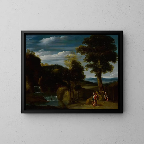 Maisema erakkolaisen kanssa - Domenichino — kehystetty taideteos seinällä