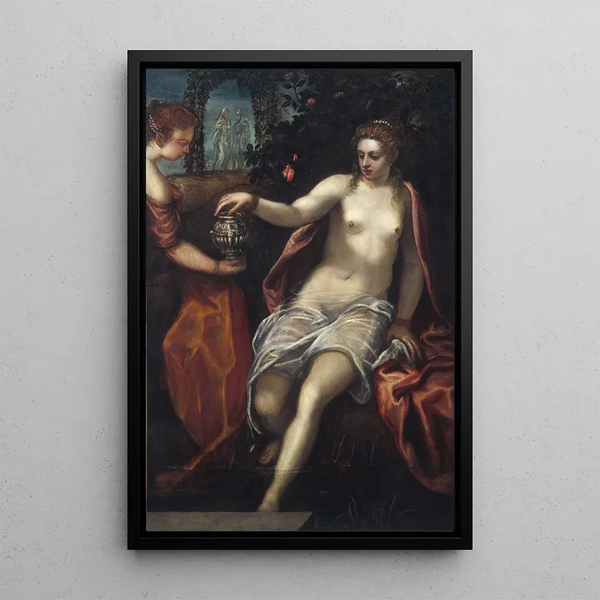 Suzannen maalaus - Domenico Tintoretto — kehystetty taideteos seinällä
