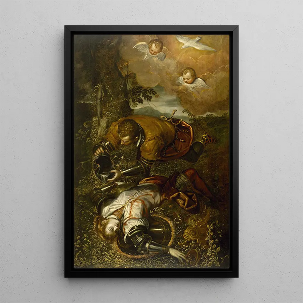 Maalauksen jäljennös Tancrède kastamassa Clorindea - Domenico Tintoretto